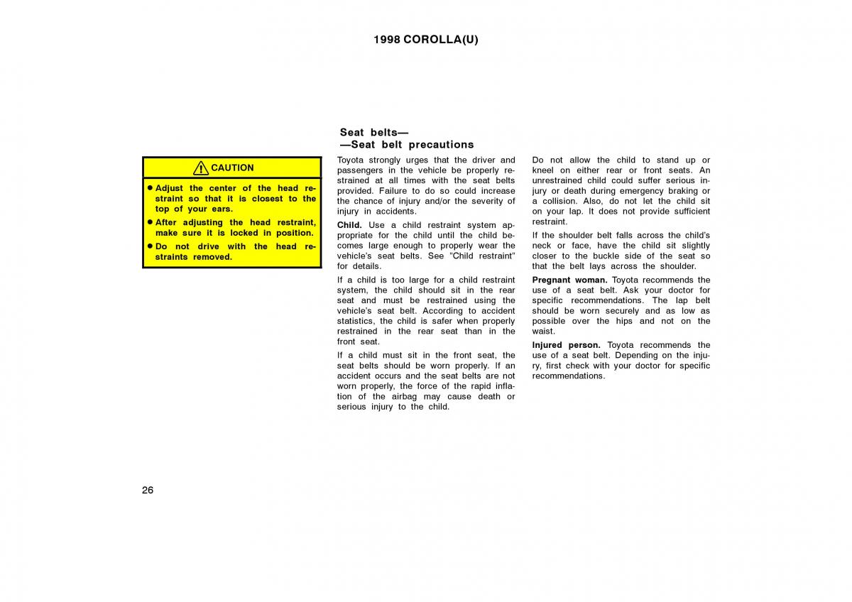 Toyota Corolla VIII 8 E110 owners manual / page 26