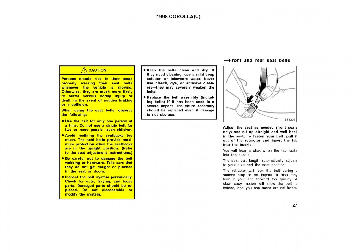 Toyota Corolla VIII 8 E110 owners manual / page 27