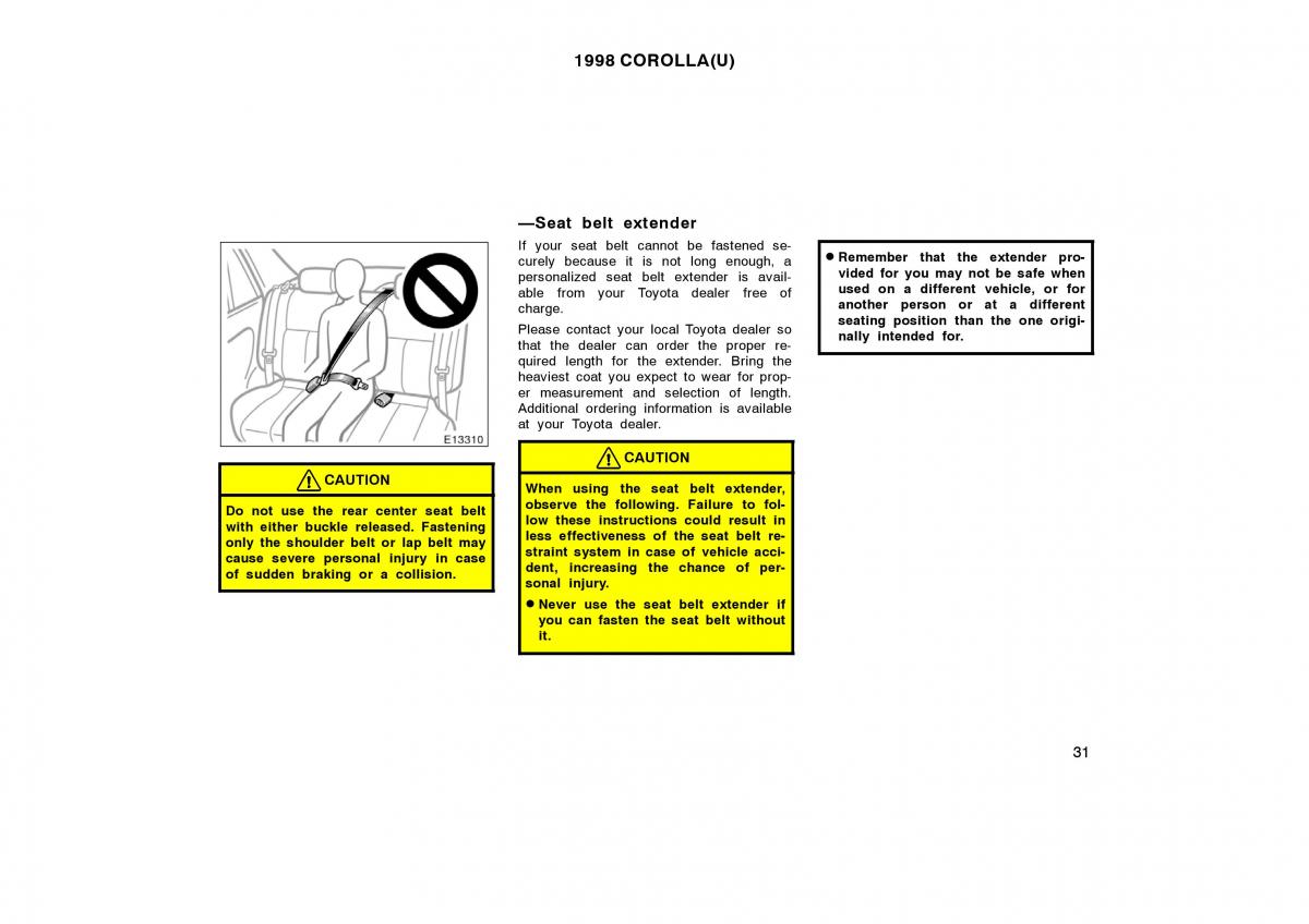 Toyota Corolla VIII 8 E110 owners manual / page 31