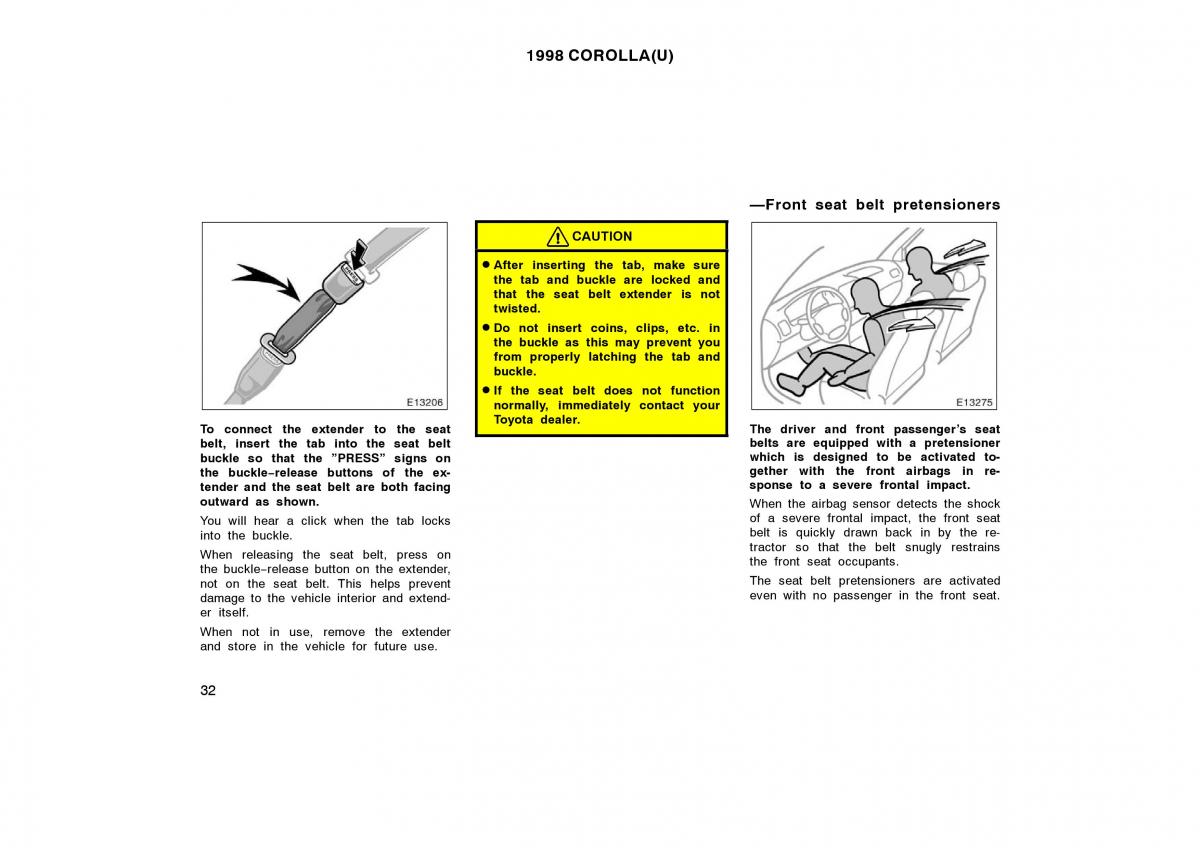 Toyota Corolla VIII 8 E110 owners manual / page 32