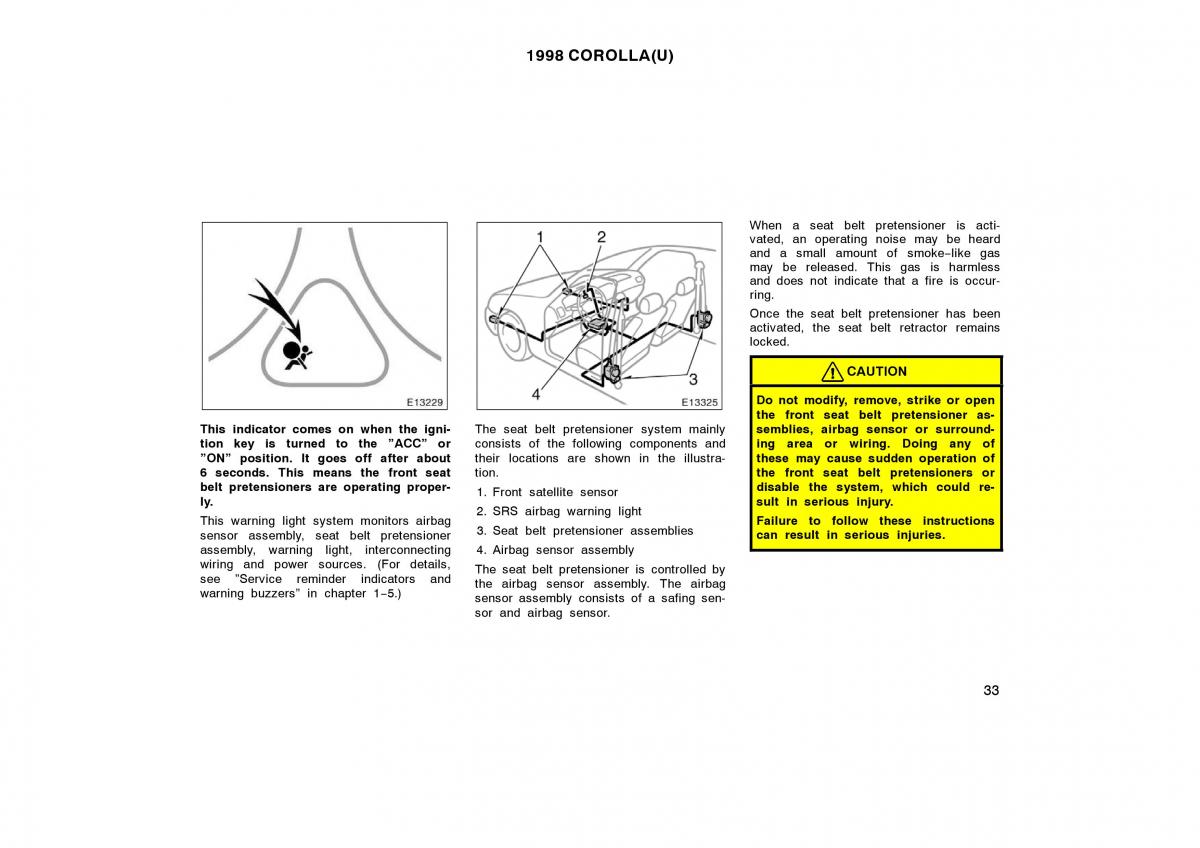 Toyota Corolla VIII 8 E110 owners manual / page 33