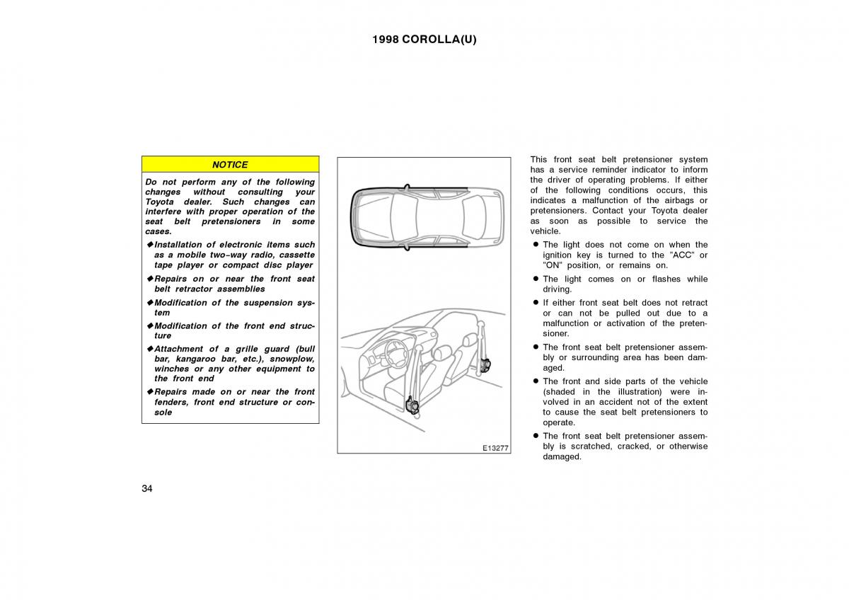 Toyota Corolla VIII 8 E110 owners manual / page 34