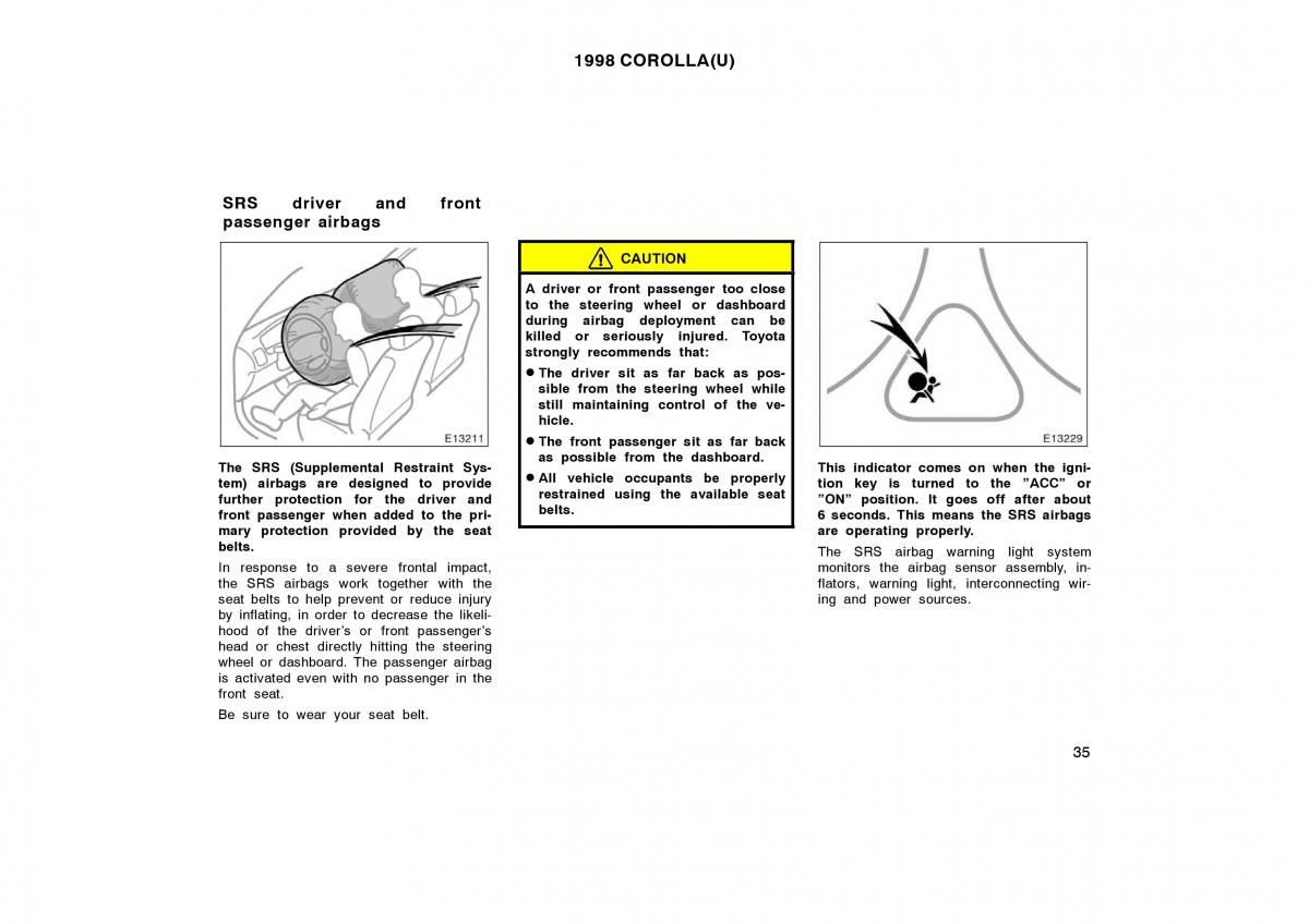 Toyota Corolla VIII 8 E110 owners manual / page 35