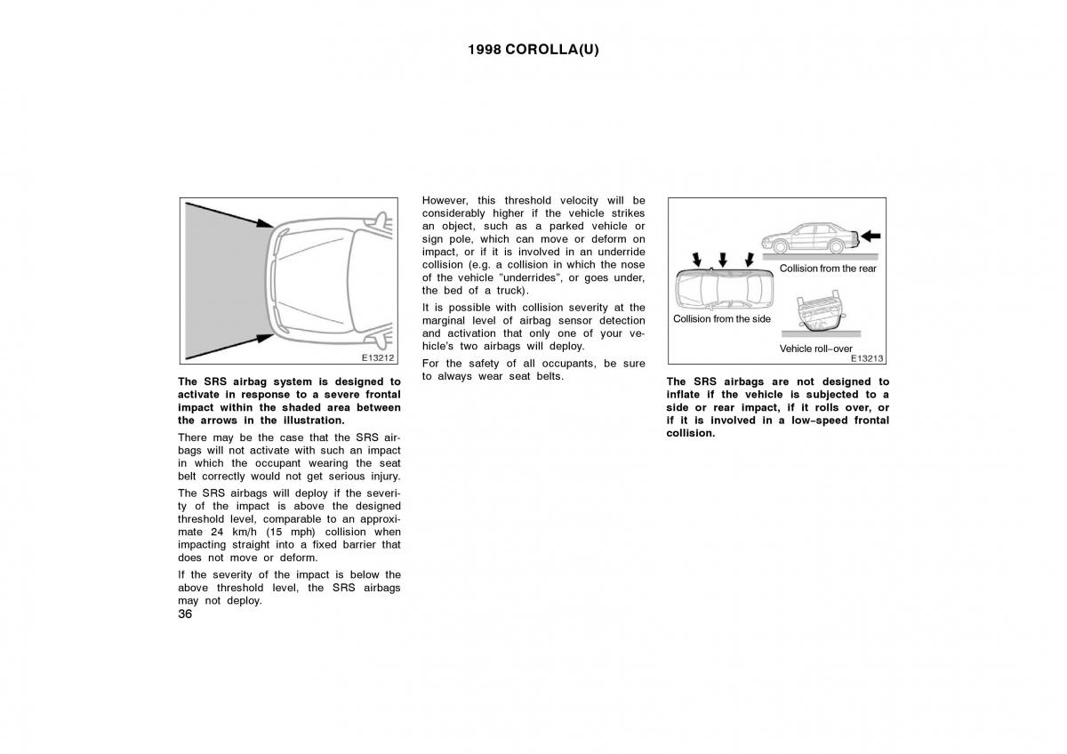 Toyota Corolla VIII 8 E110 owners manual / page 36