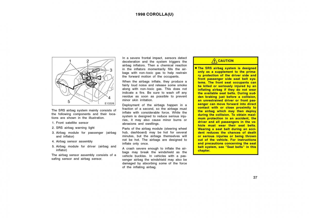 Toyota Corolla VIII 8 E110 owners manual / page 37