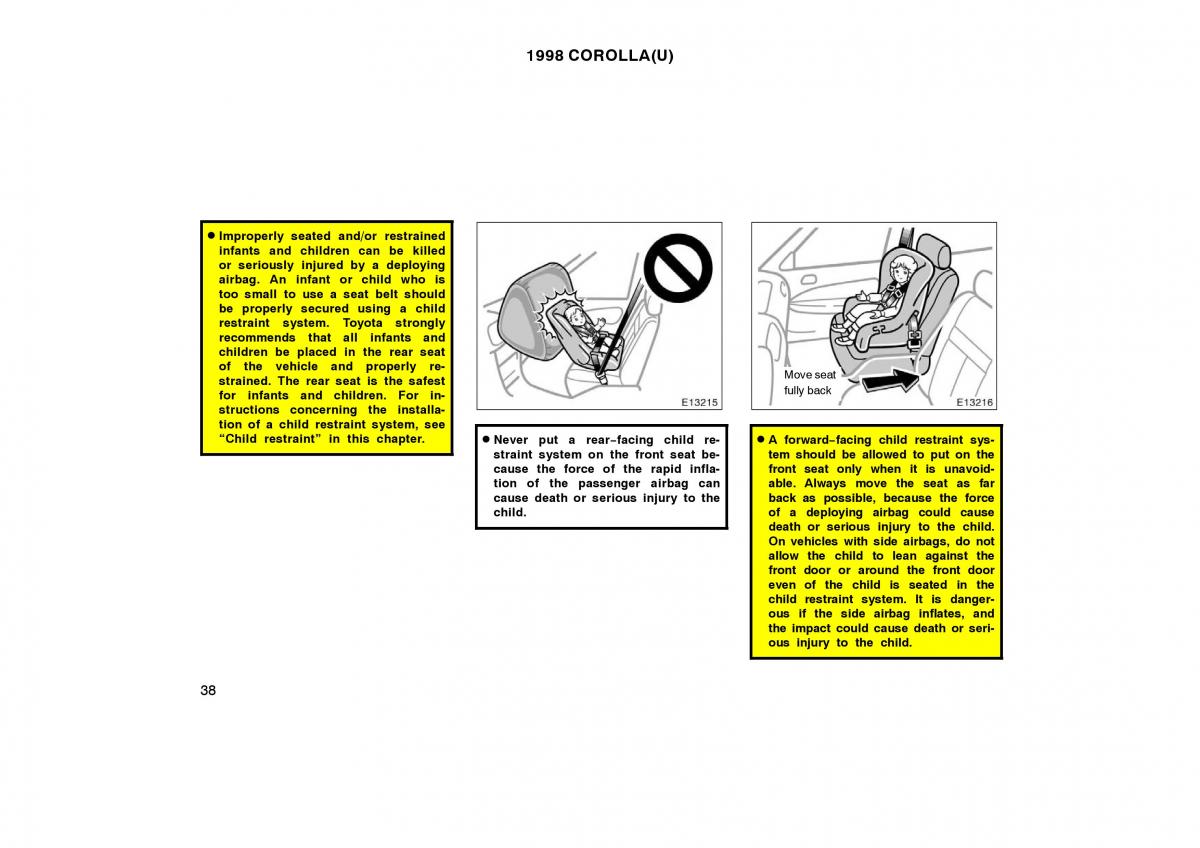 Toyota Corolla VIII 8 E110 owners manual / page 38