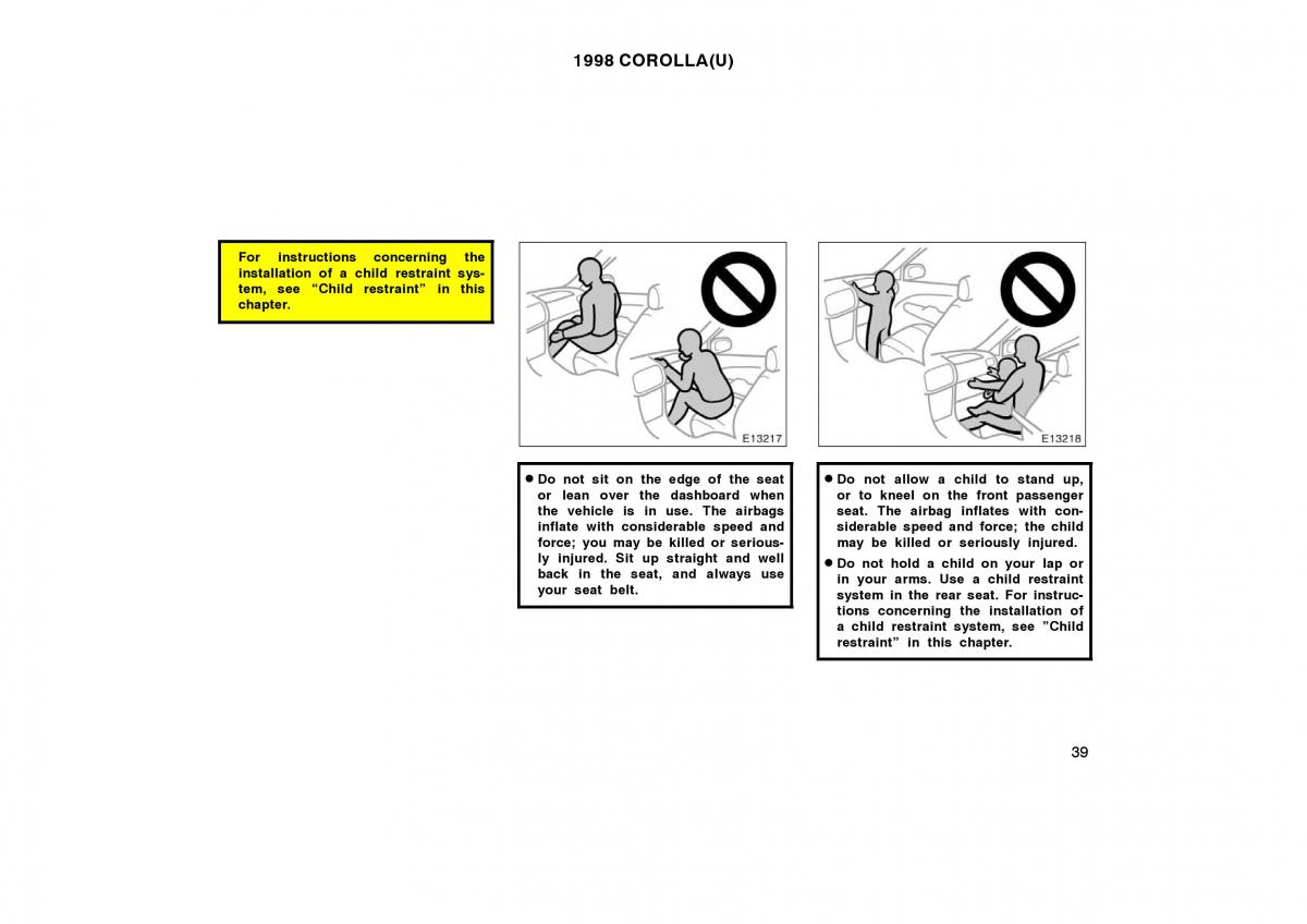 Toyota Corolla VIII 8 E110 owners manual / page 39