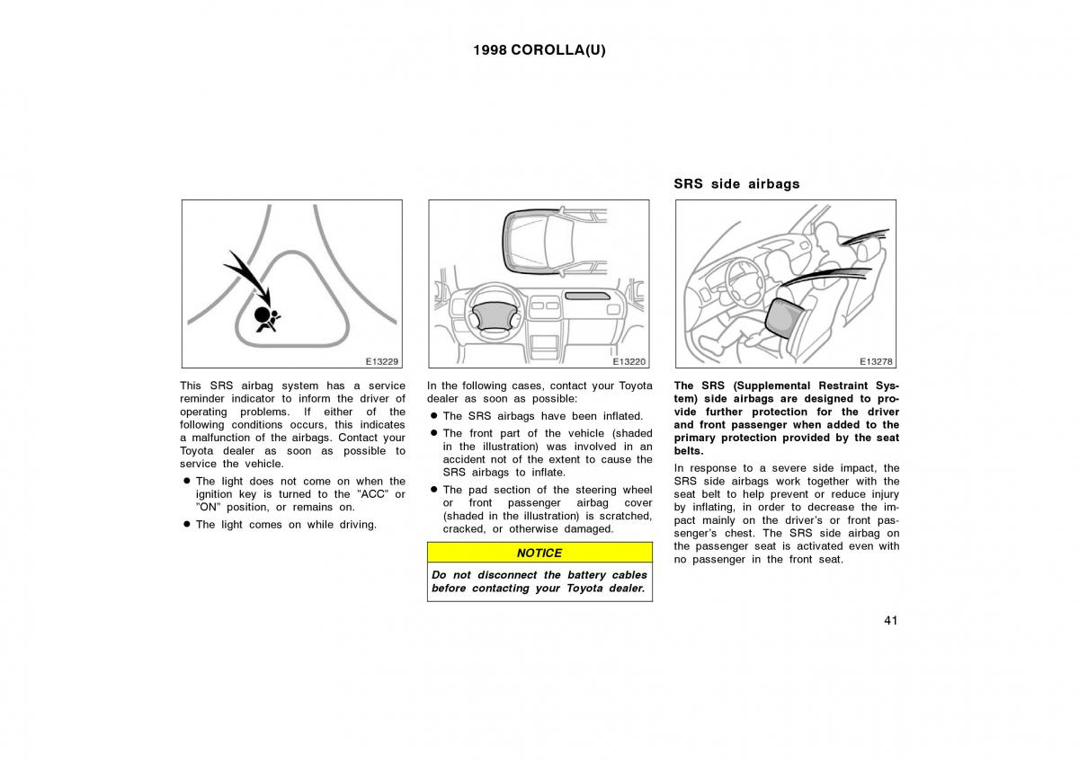 Toyota Corolla VIII 8 E110 owners manual / page 41