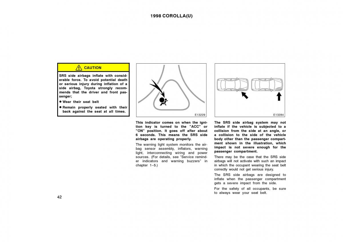 Toyota Corolla VIII 8 E110 owners manual / page 42