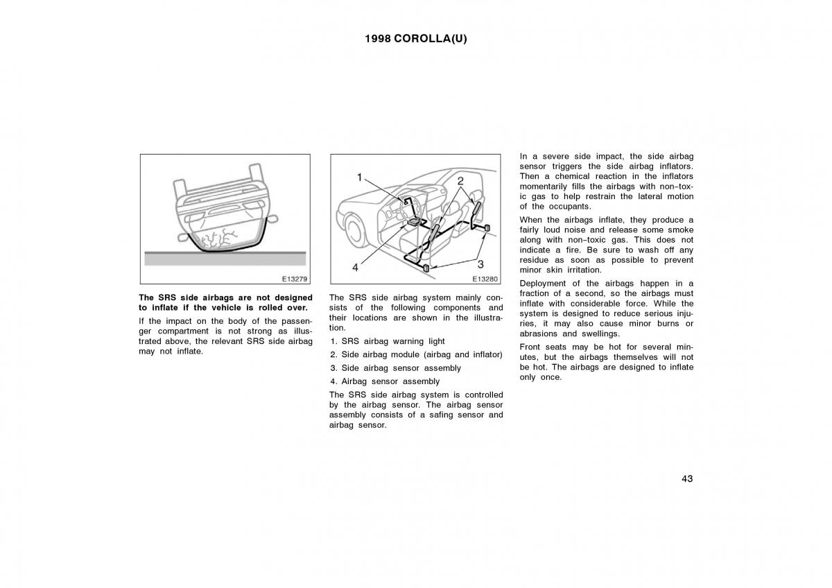 Toyota Corolla VIII 8 E110 owners manual / page 43