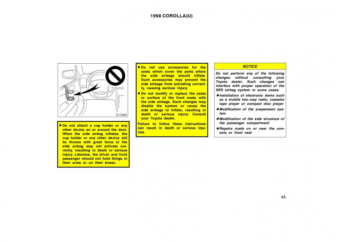 Toyota Corolla VIII 8 E110 owners manual / page 45