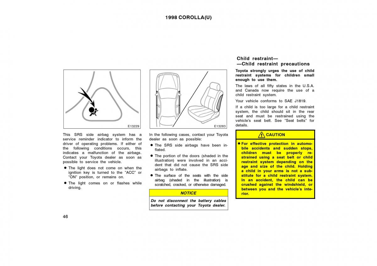 Toyota Corolla VIII 8 E110 owners manual / page 46