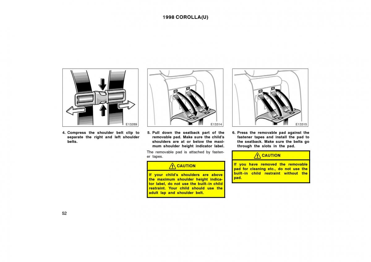 Toyota Corolla VIII 8 E110 owners manual / page 52