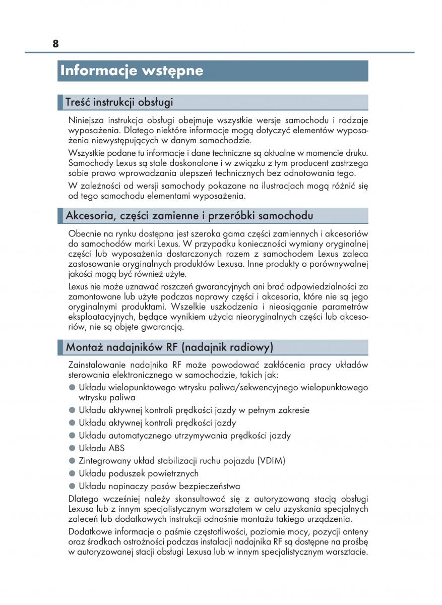 Lexus RX 200t IV 4 instrukcja obslugi / page 8