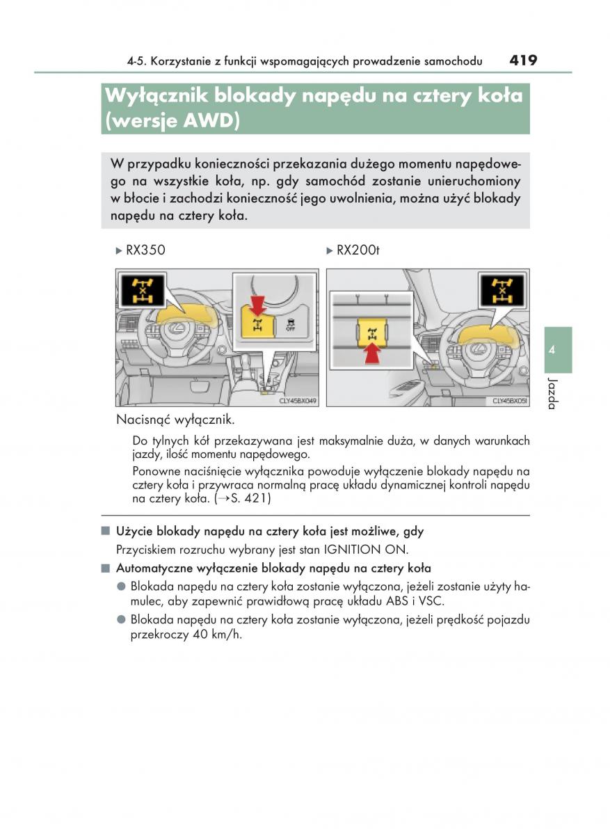 Lexus RX 200t IV 4 instrukcja obslugi / page 419