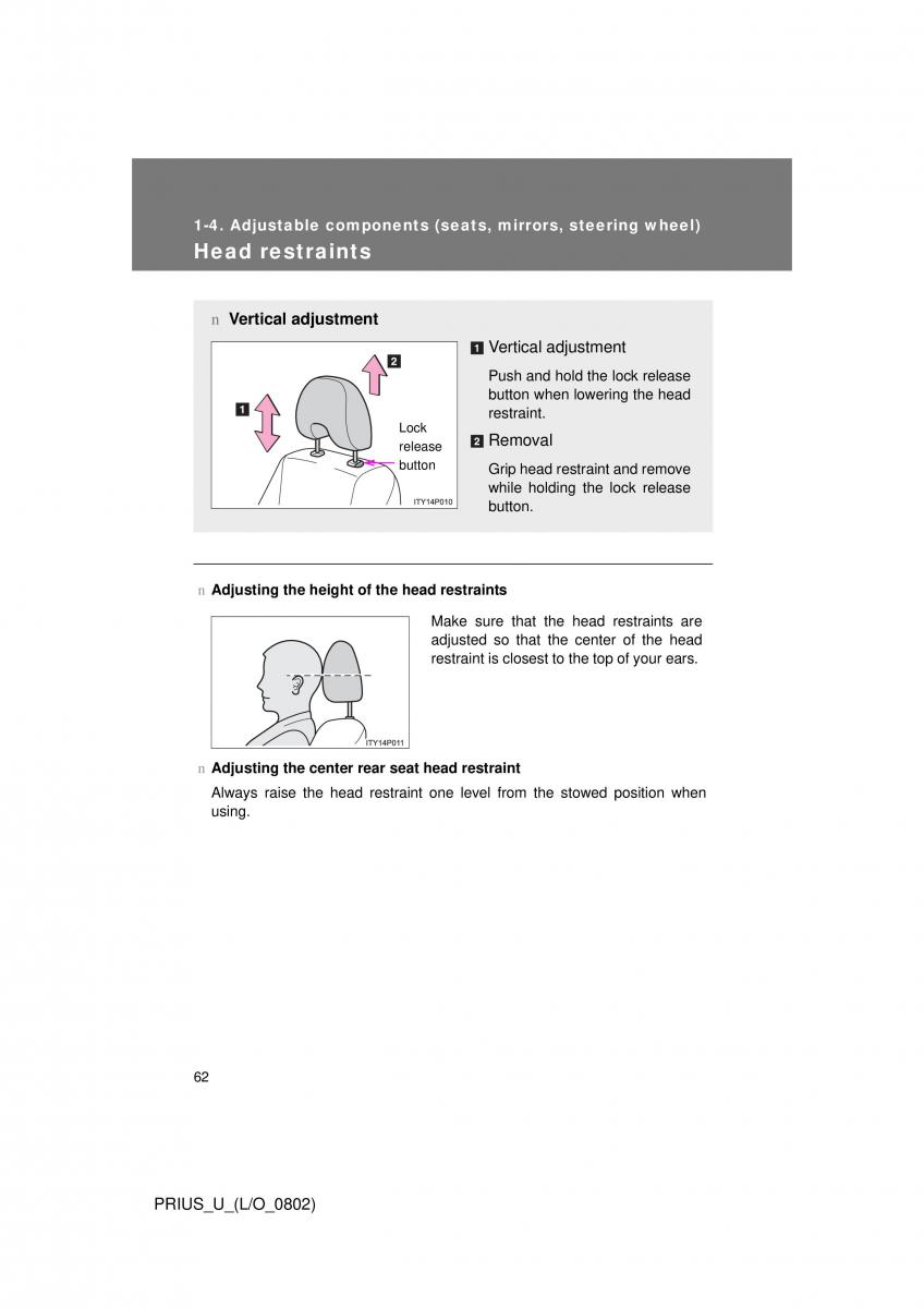 Toyota Prius II 2 NHW20 owners manual / page 56