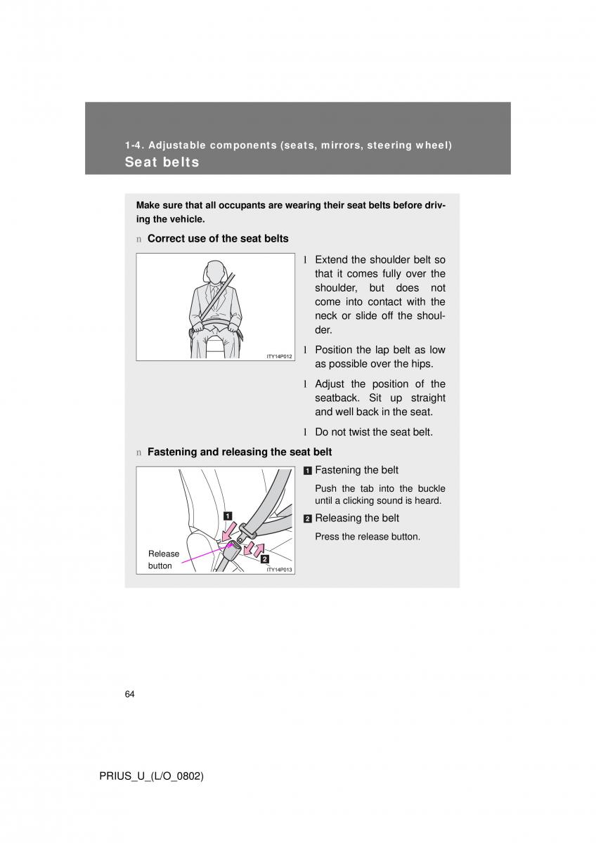 Toyota Prius II 2 NHW20 owners manual / page 58