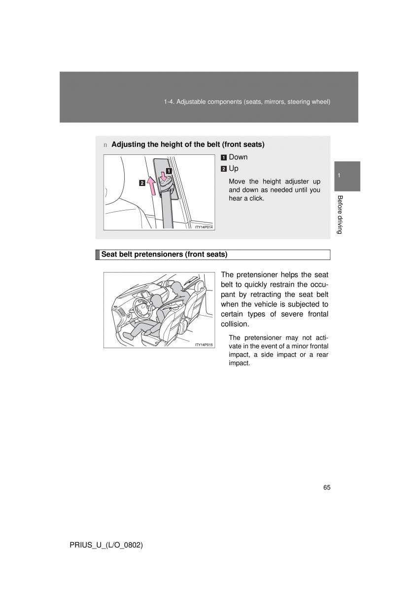 Toyota Prius II 2 NHW20 owners manual / page 59