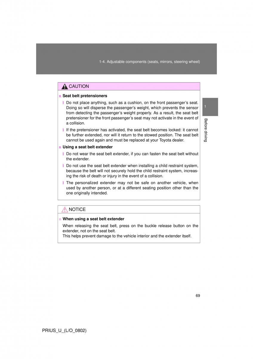 Toyota Prius II 2 NHW20 owners manual / page 63