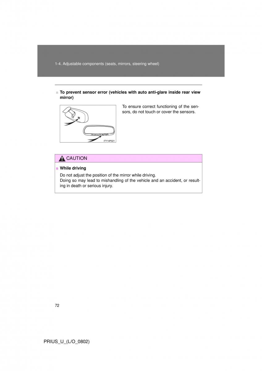 Toyota Prius II 2 NHW20 owners manual / page 66