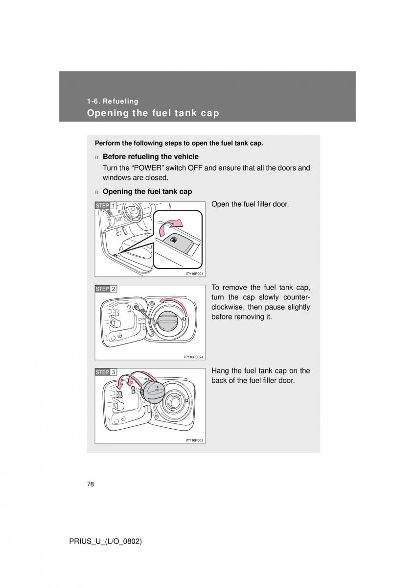 Toyota Prius II 2 NHW20 owners manual / page 72