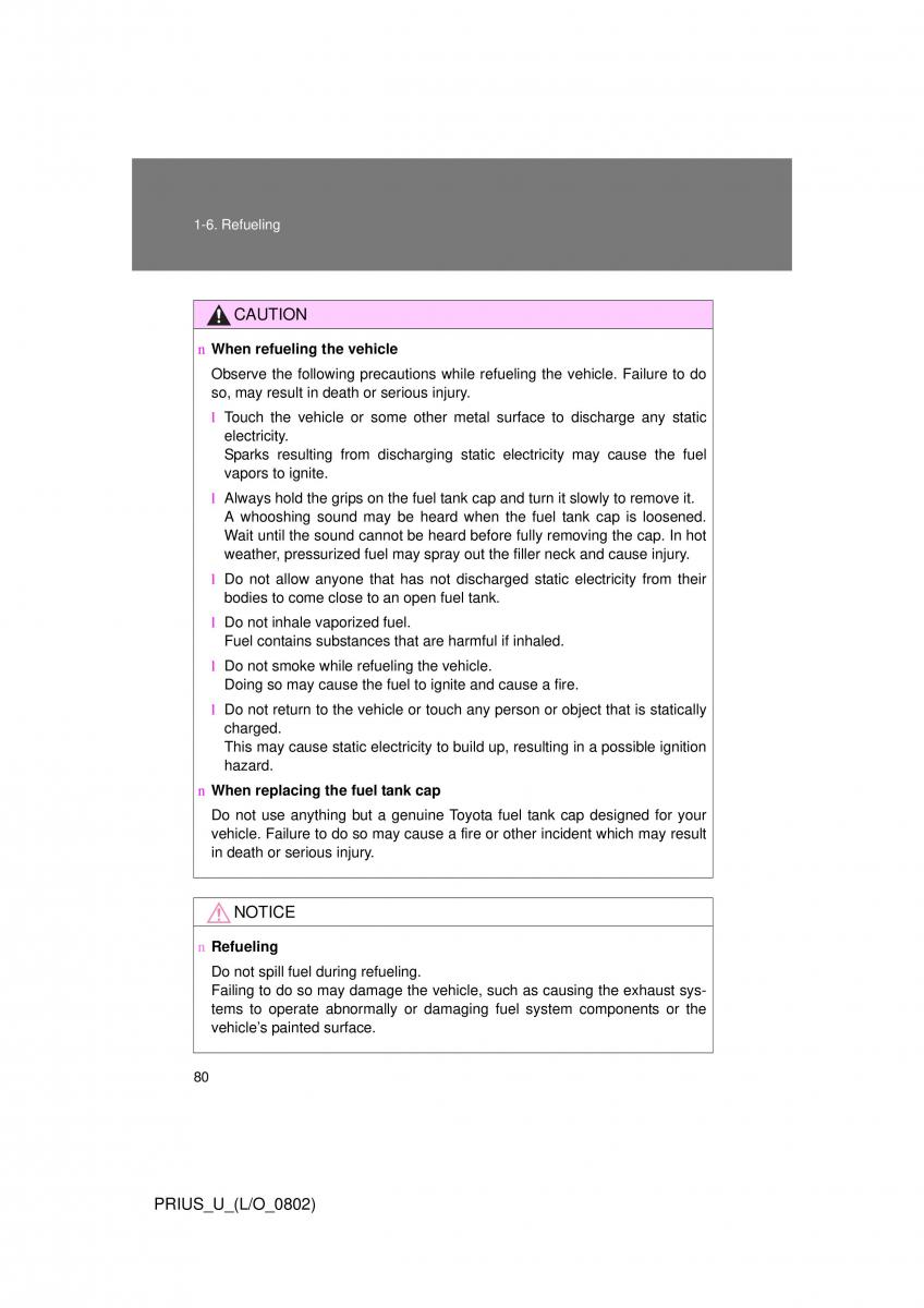 Toyota Prius II 2 NHW20 owners manual / page 74