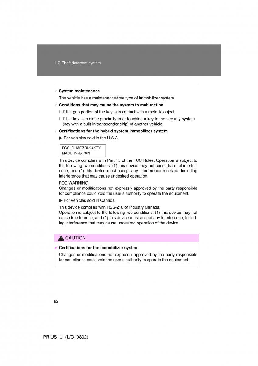 Toyota Prius II 2 NHW20 owners manual / page 76