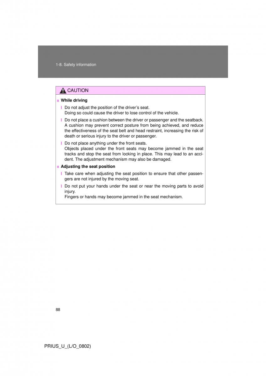 Toyota Prius II 2 NHW20 owners manual / page 82