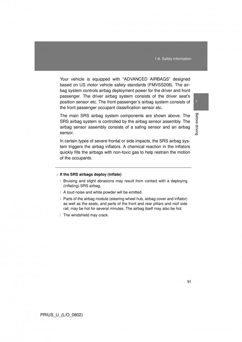 Toyota Prius II 2 NHW20 owners manual / page 85