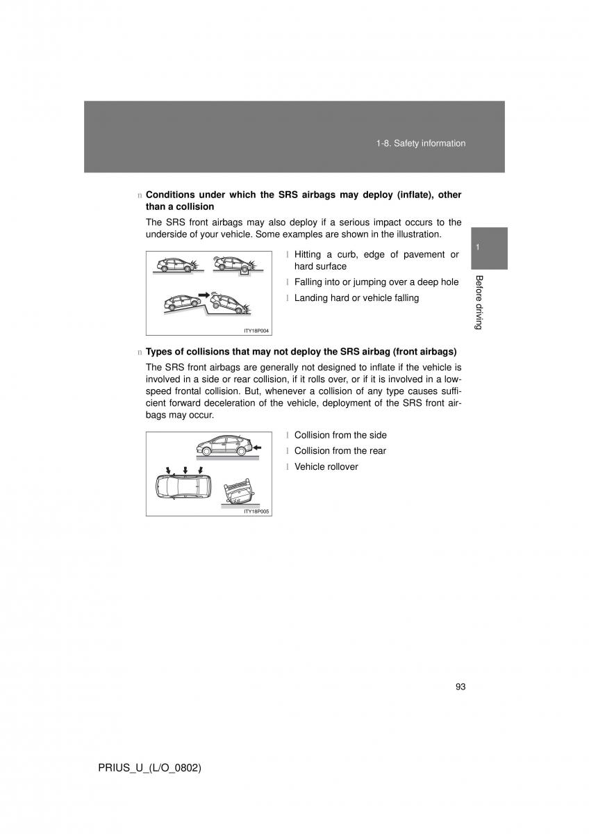 Toyota Prius II 2 NHW20 owners manual / page 87