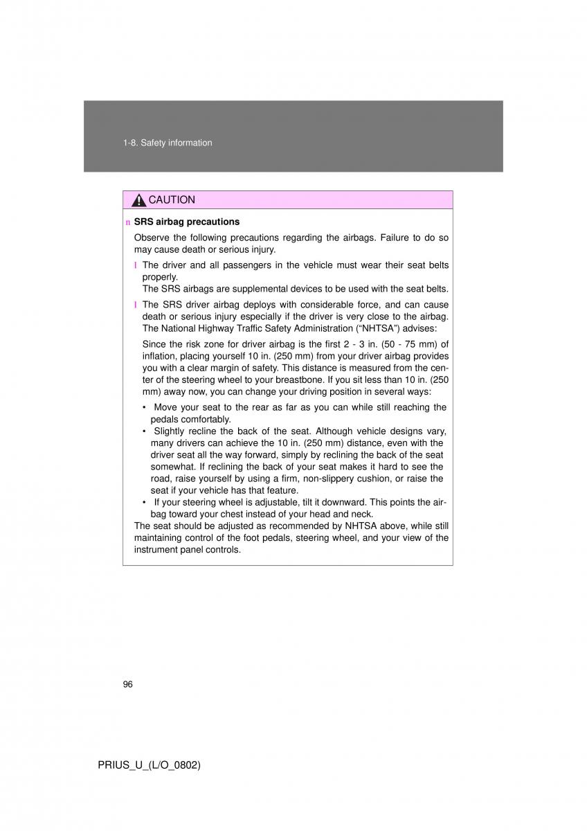 Toyota Prius II 2 NHW20 owners manual / page 90