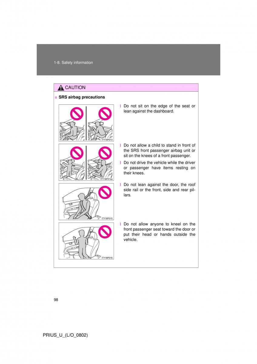 Toyota Prius II 2 NHW20 owners manual / page 92