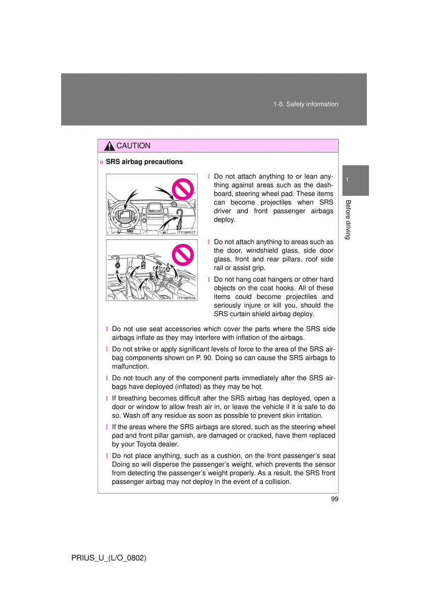 Toyota Prius II 2 NHW20 owners manual / page 93