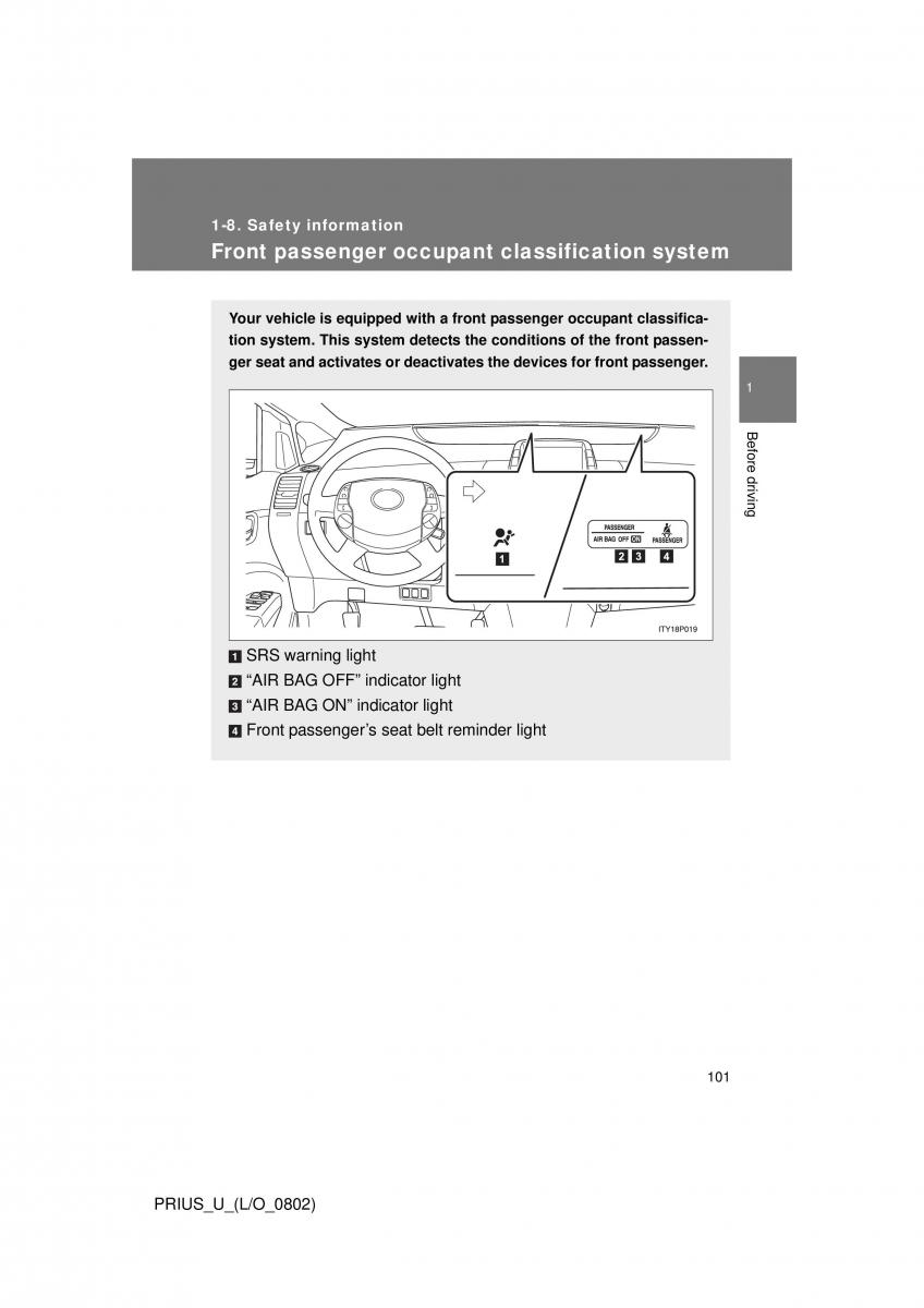 Toyota Prius II 2 NHW20 owners manual / page 95