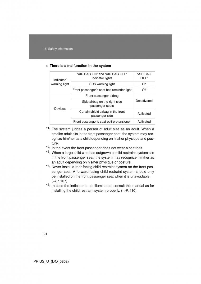 Toyota Prius II 2 NHW20 owners manual / page 98