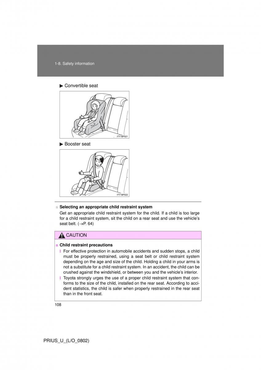 Toyota Prius II 2 NHW20 owners manual / page 102