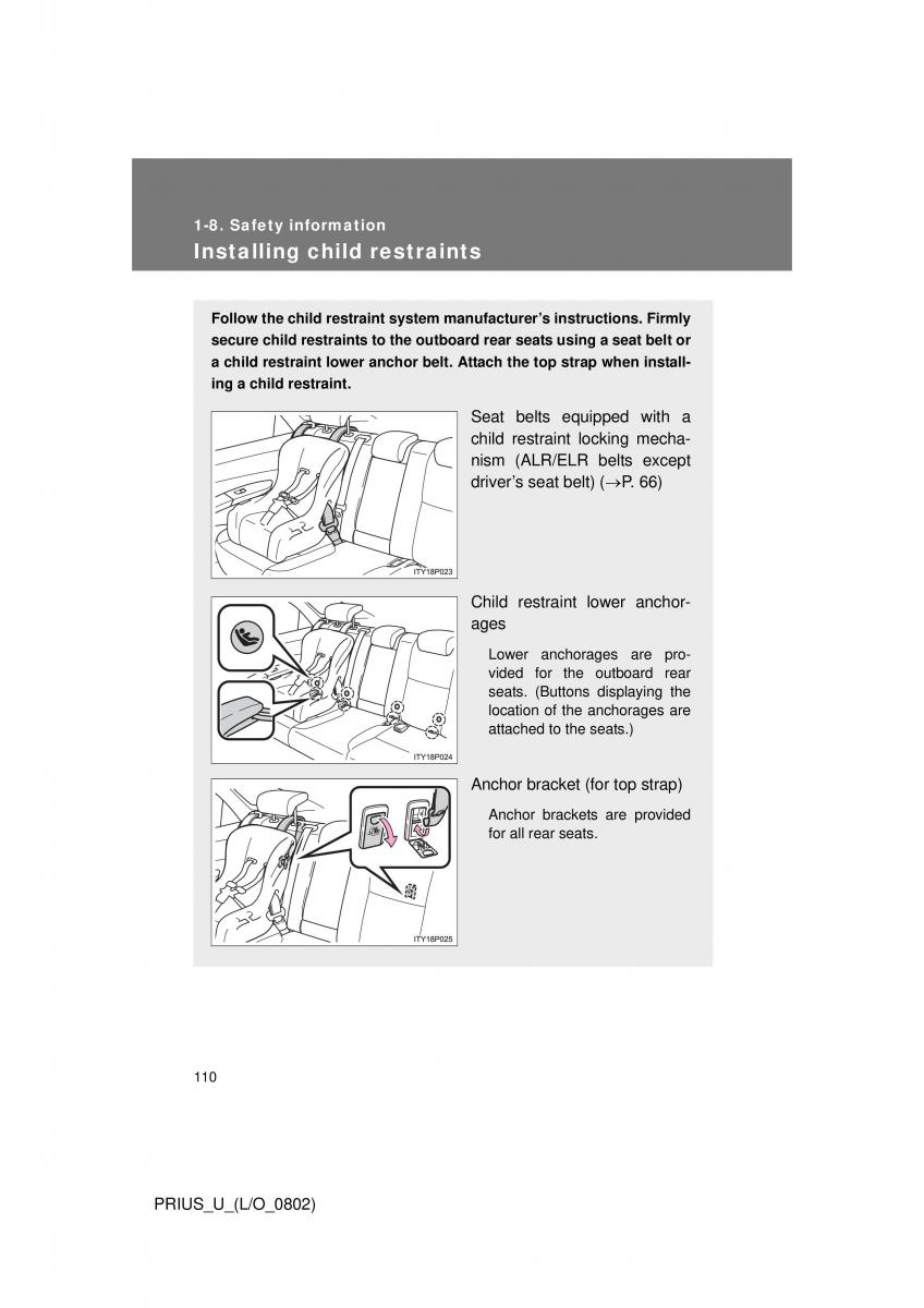 Toyota Prius II 2 NHW20 owners manual / page 104