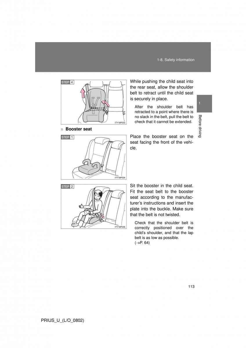 Toyota Prius II 2 NHW20 owners manual / page 107