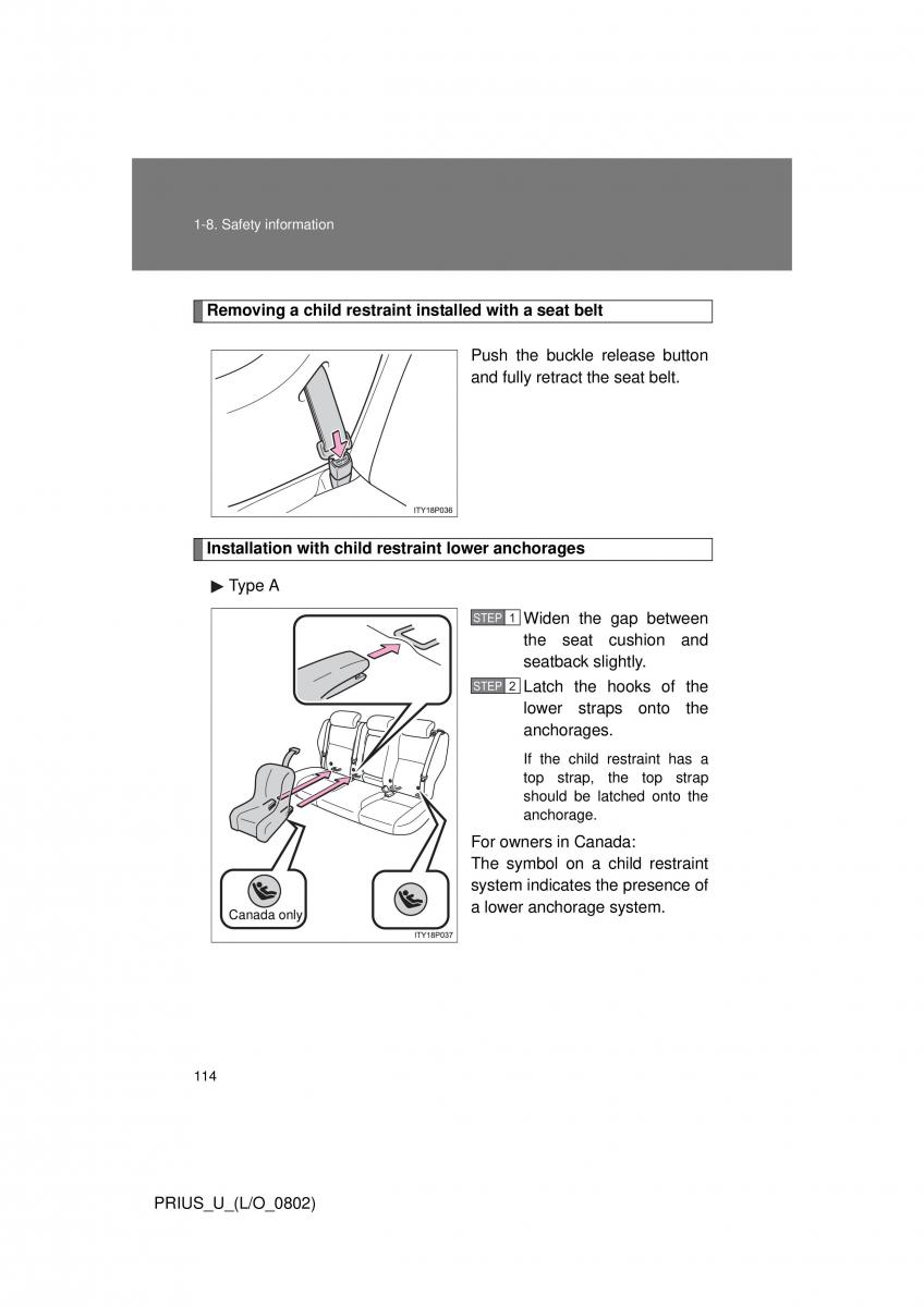 Toyota Prius II 2 NHW20 owners manual / page 108