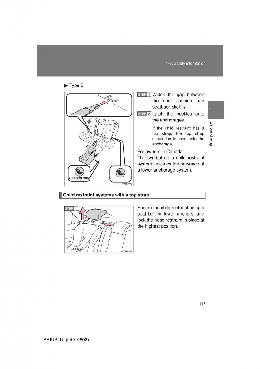 Toyota Prius II 2 NHW20 owners manual / page 109