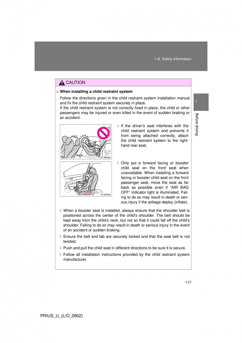 Toyota Prius II 2 NHW20 owners manual / page 111