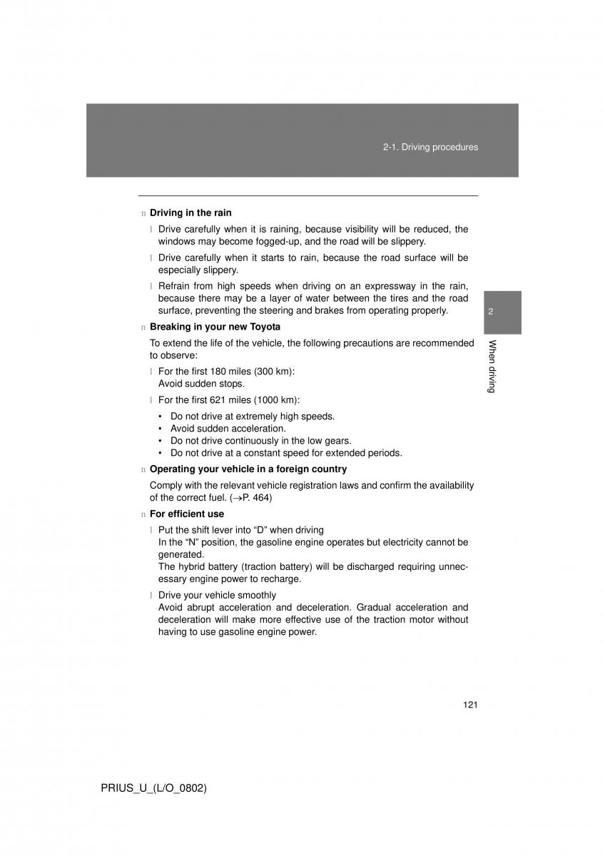 Toyota Prius II 2 NHW20 owners manual / page 114