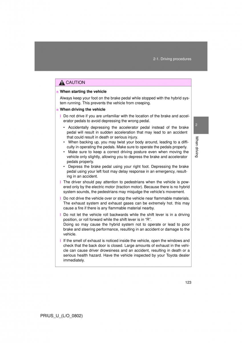 Toyota Prius II 2 NHW20 owners manual / page 116