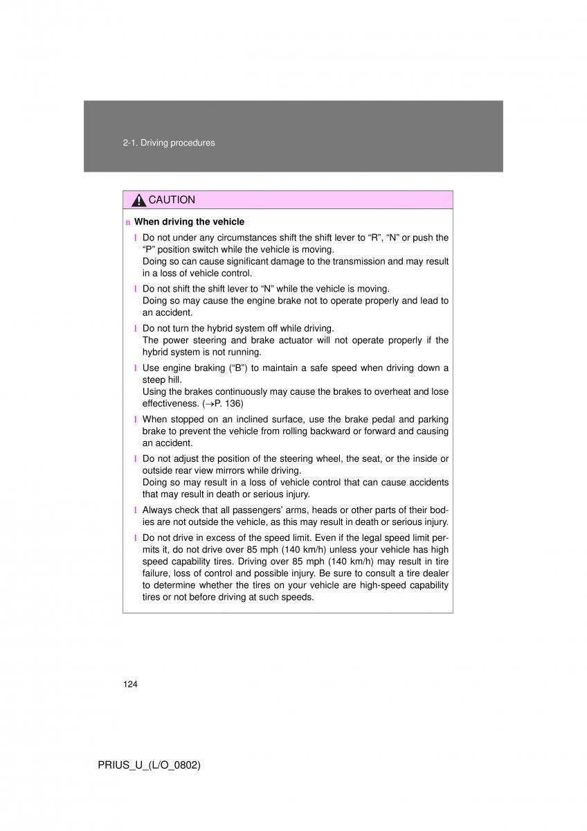 Toyota Prius II 2 NHW20 owners manual / page 117