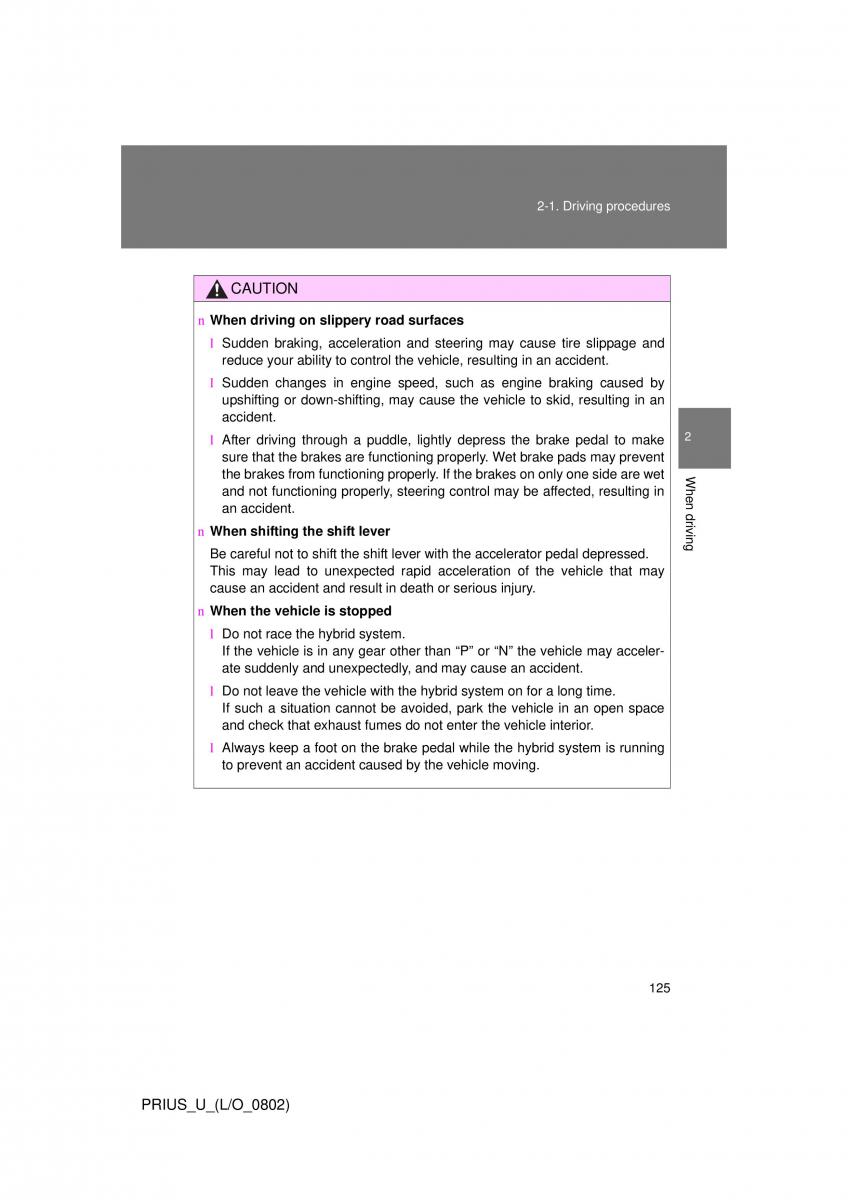 Toyota Prius II 2 NHW20 owners manual / page 118