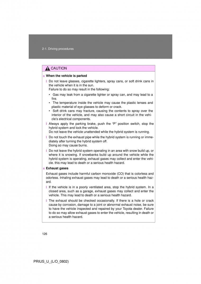 Toyota Prius II 2 NHW20 owners manual / page 119