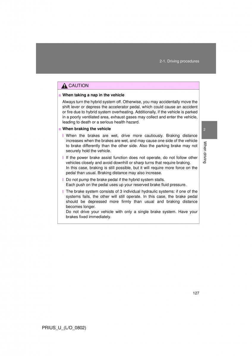 Toyota Prius II 2 NHW20 owners manual / page 120