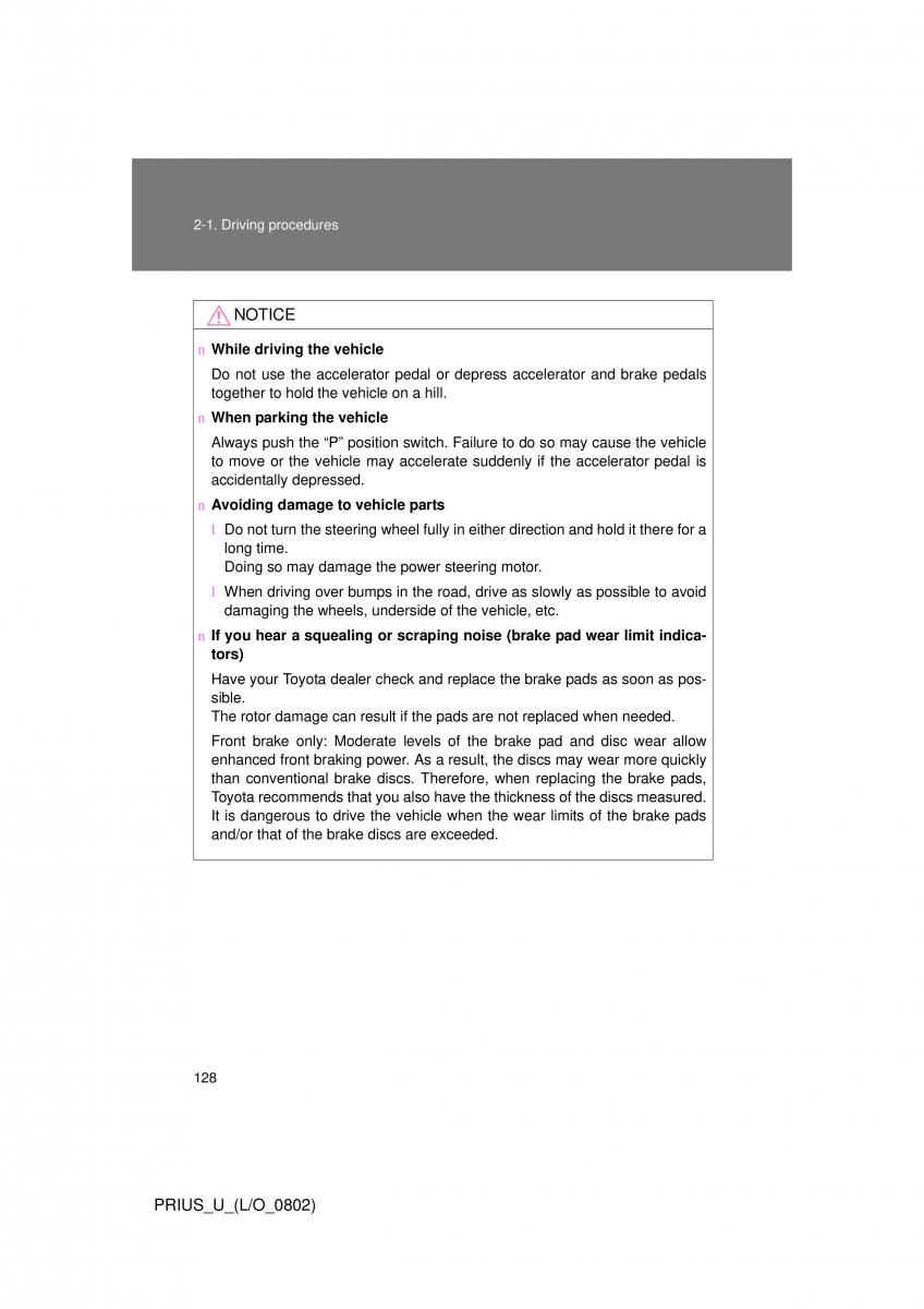 Toyota Prius II 2 NHW20 owners manual / page 121