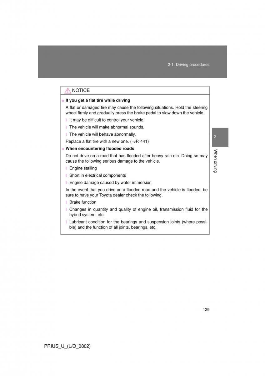 Toyota Prius II 2 NHW20 owners manual / page 122