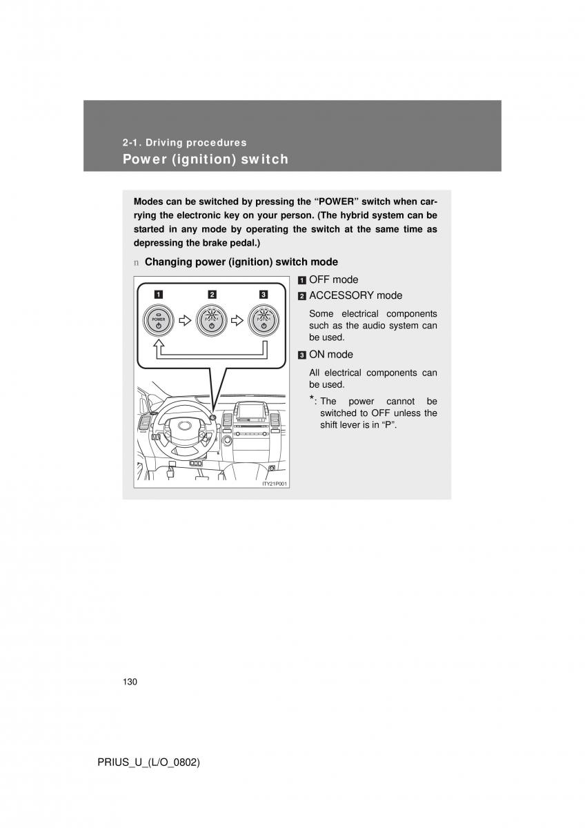 Toyota Prius II 2 NHW20 owners manual / page 123